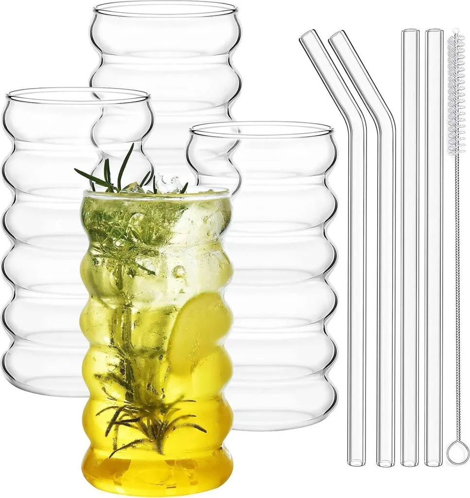 Bicchieri Estetici ALINK Wave 475ML | Set 4 Pezzi per Matcha & Coffee