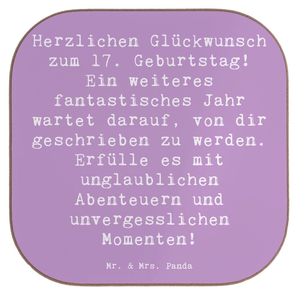 Mr. & Mrs. Panda Untersetzer für Gläser Spruch 17. Geburtstag Abenteuer - Lavendeltraum - Geschenk, persönliche Geschenke, Coaster, Happy Birthd...