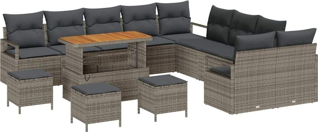 vidaXL Gartensofa-set mit Kissen 14 pcs Grau Poly-Rattan