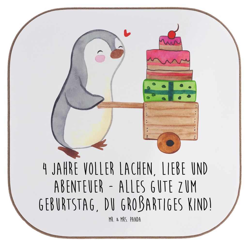 Mr. & Mrs. Panda Untersetzer Glas 4. Geburtstag - Weiß - Geschenk, Meilenstein, bieruntersetzer, für Gläser, Alter, Bindung, großartiges Kind, ...