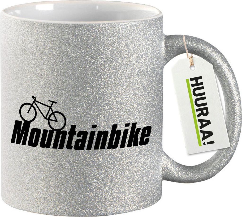 Huuraa Glitzertasse Mountain Bike Fahrrad 330ml Silber Keramik Kaffeebecher Geschenkidee