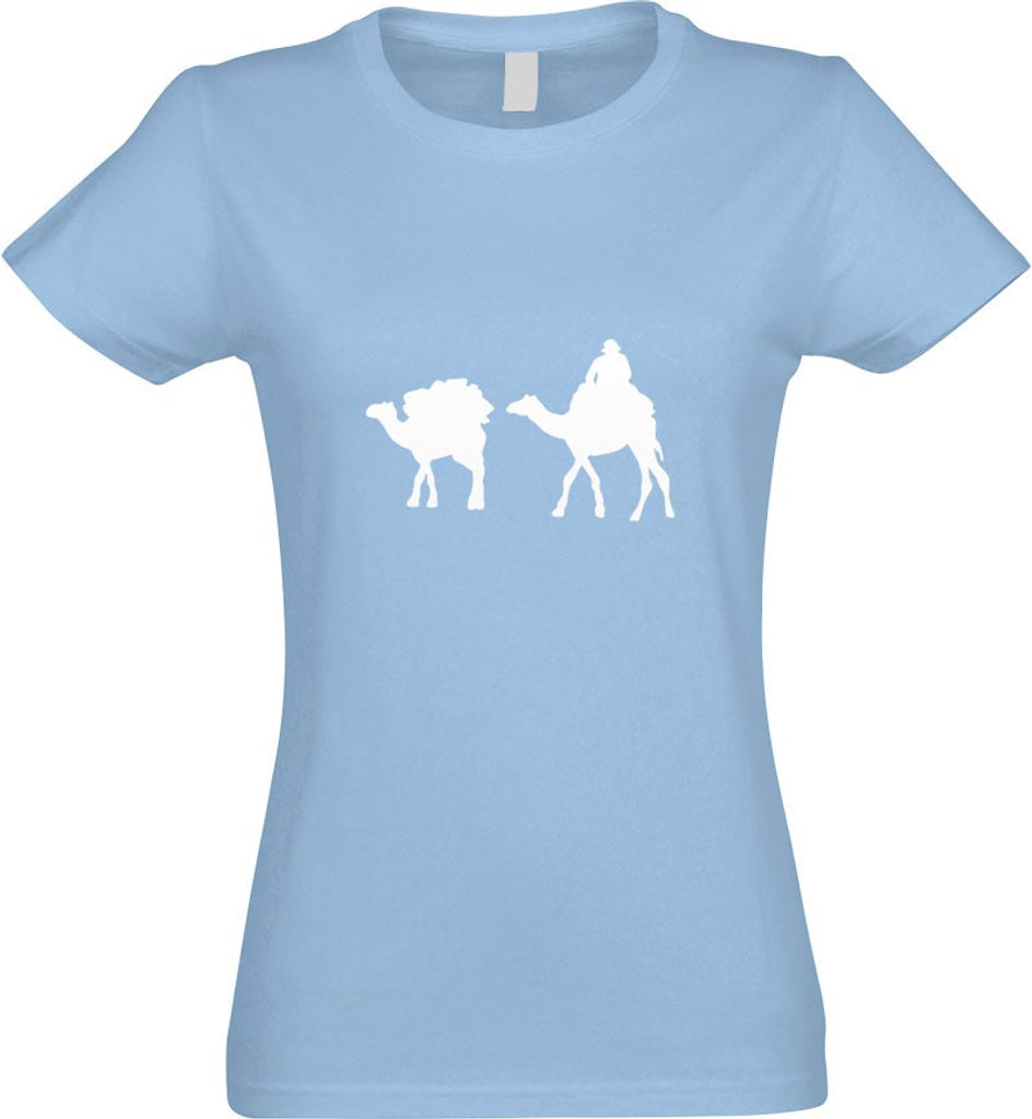 Kiwistar - T-Shirt tailliert - Damen - himmelblau - Karawane - Kamele - Wüste - mit Motiv Bedruckt - Funshirt Design - Sport - Freizeit - Damen - L