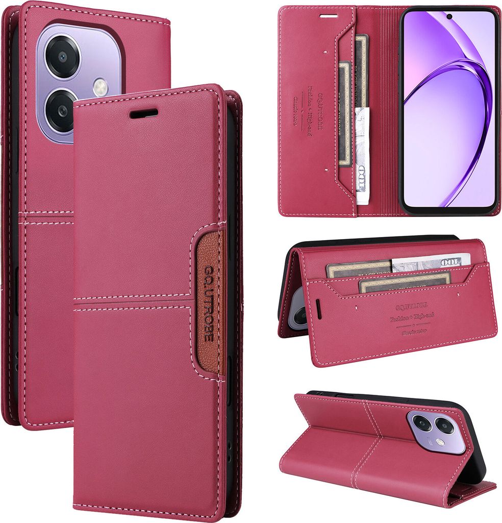 Handyhülle für Oppo A60/A3X 4G/A3 5G/A3 4G Hülle, Leder Flip Wallet Kartenfach Stand Schutzhülle Rot
