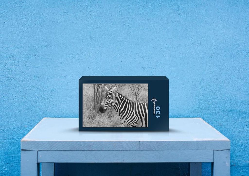 hansepuzzle 80652 - Zebra Puzzle, 130 Teile, Natur, 28,7 x 20,0cm mit hochwertiger Aufbewahrung, Kartonbox und wiederverschließbarem Beutel