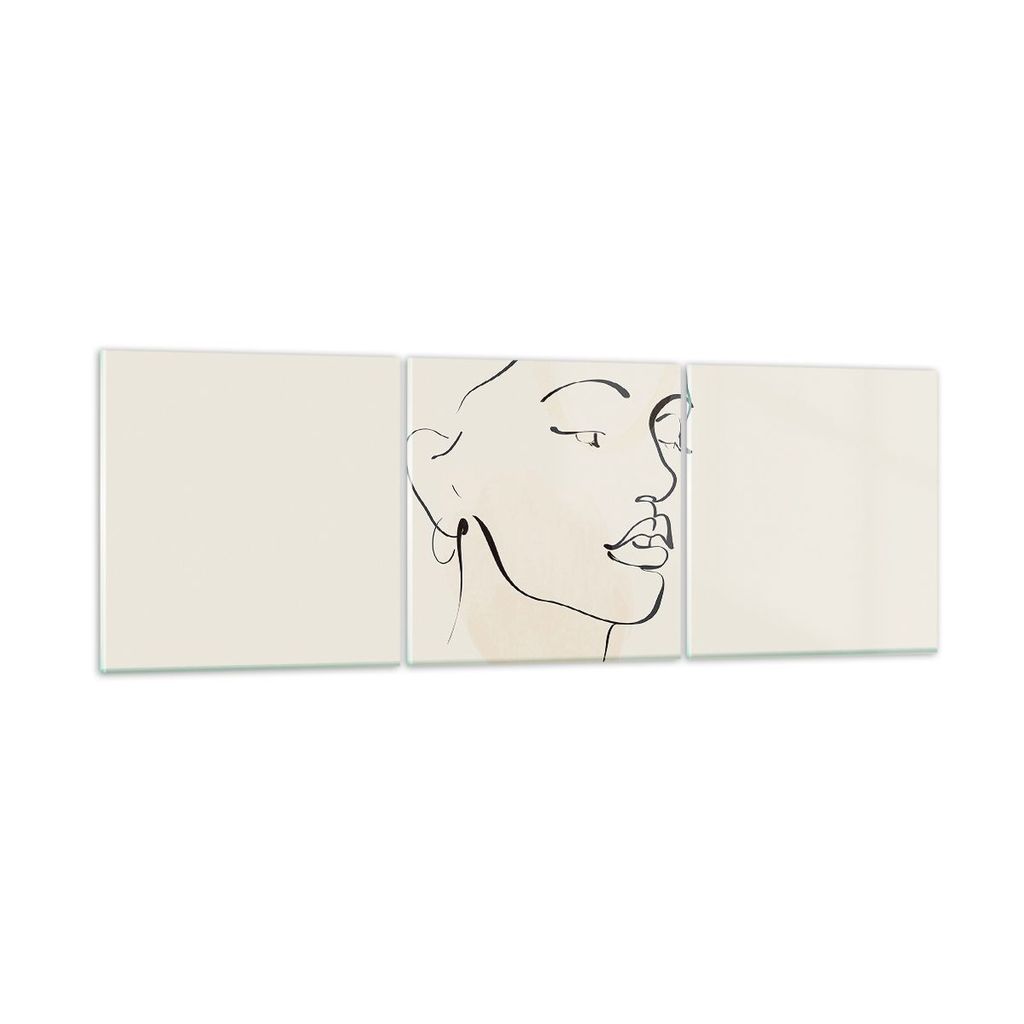 Bilder auf glas - 3 Teile - Frau Zeichnung Linie - 90x30cm - Glasbilder - Wandbilder - Bilder - zum Aufhängen bereit - Wanddekoration aus Glas - G...