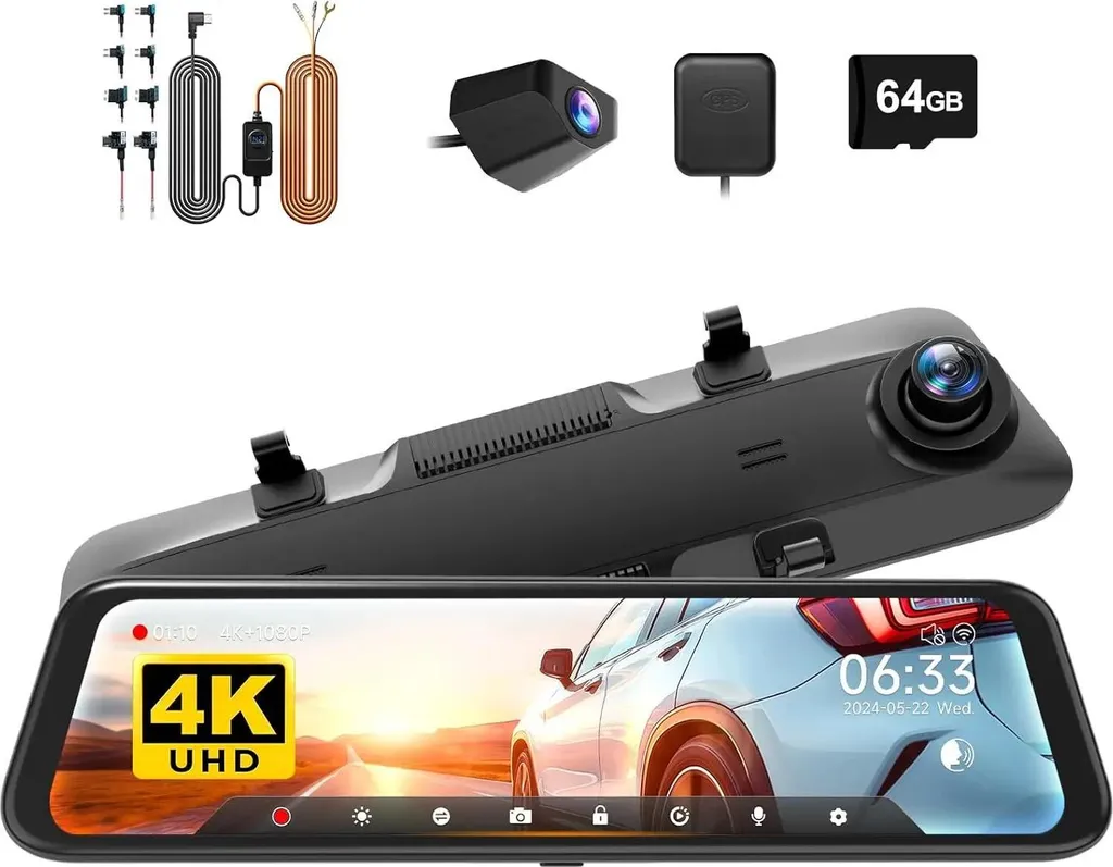 Dashcam voiture 4K double objectif idéale pour taxi et Uber 64 Go