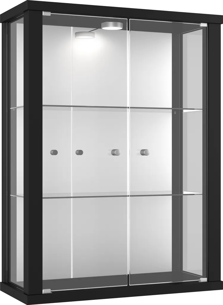 K-Möbel Vitrine Suspendue Noire 80x60cm avec Miroir et Éclairage LED - 8