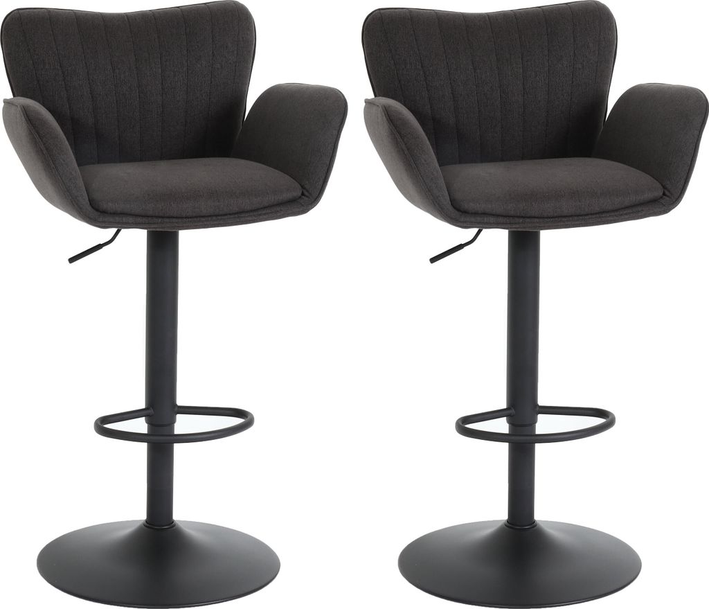 2er-Set Barhocker MCW-M67, Barstuhl, mit Armlehne Fußablage drehbar Stoff/Textil Eisen MVG dunkelgrau Fuß schwarz