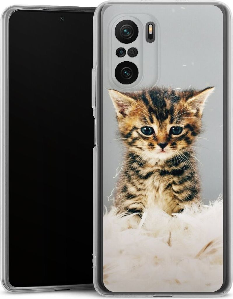DeinDesign Handyhülle für Xiaomi Poco F3 Silikon Hülle Case Smartphone Schutzhülle Feder Haustier Katze