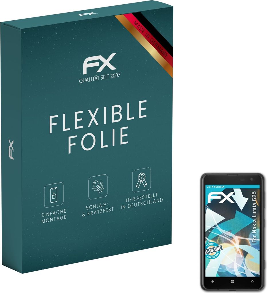atFoliX FX-ActiFleX 3x Schutzfolie kompatibel mit Nokia Lumia 625 Folie