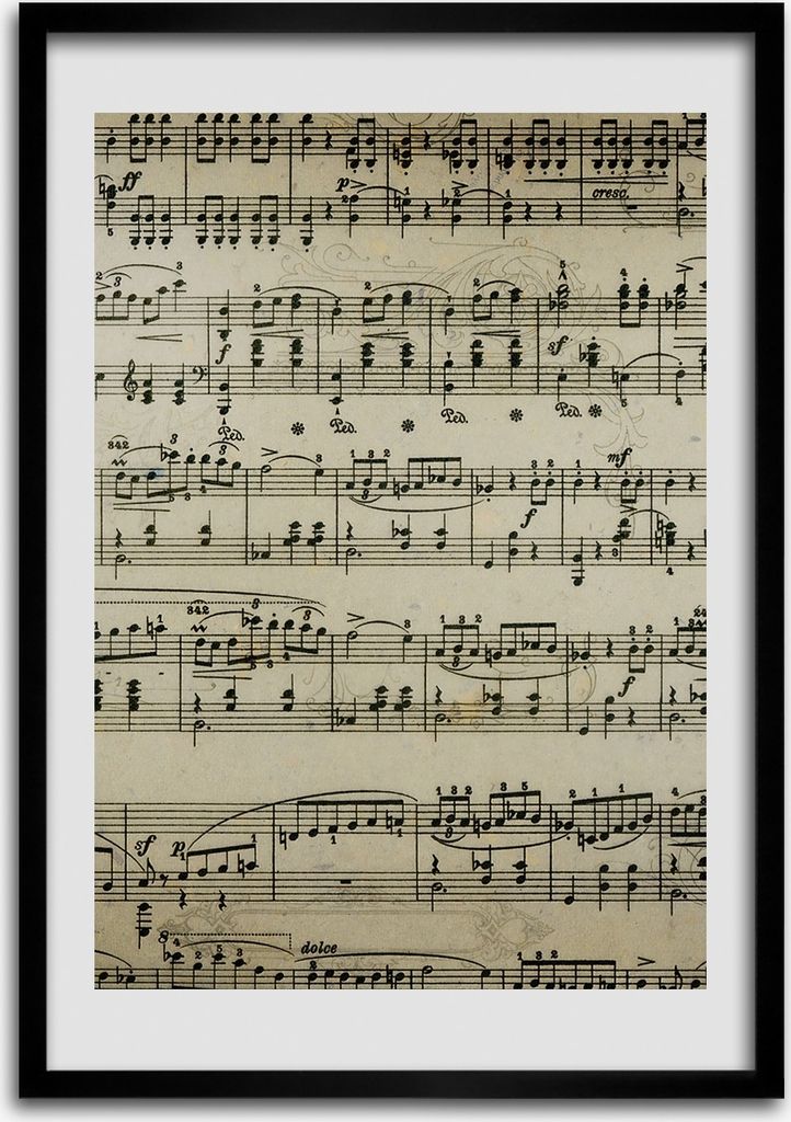 Bild - Bilderrahmen - 50 cm x 70 cm - MDF - Rahmen - Wandkunst Noten