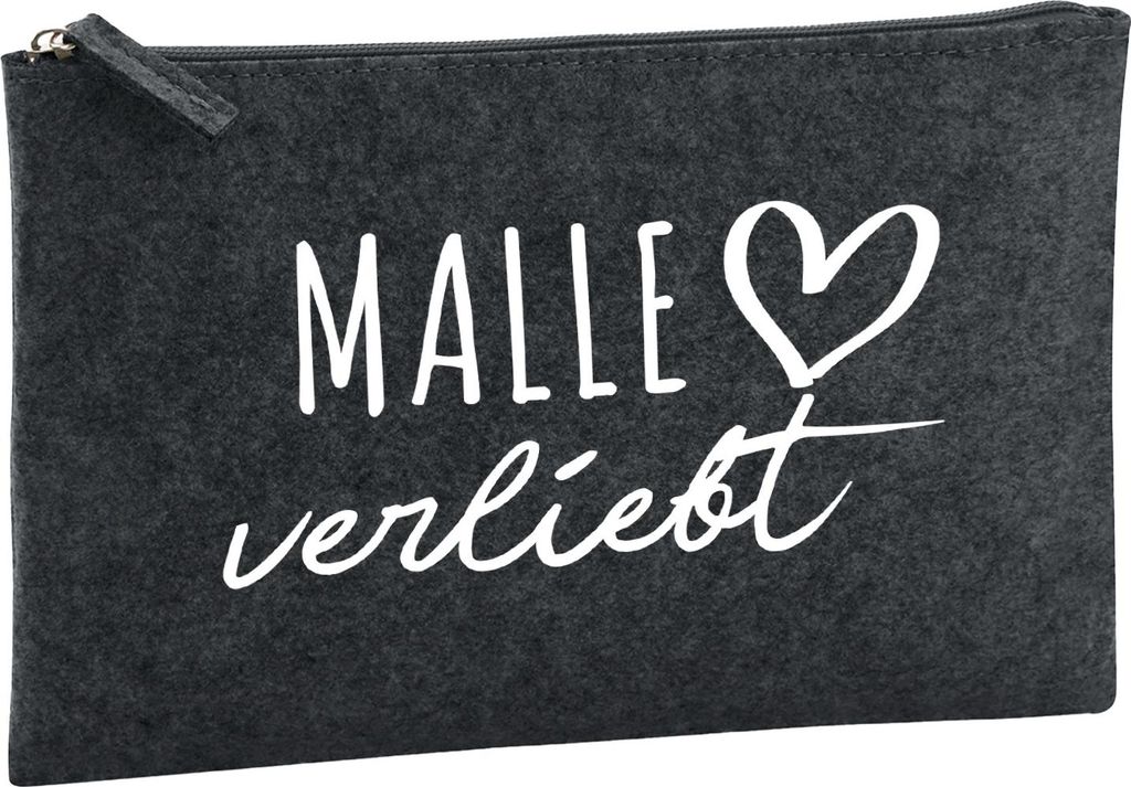 Huuraa Kulturbeutel Malle verliebt 1 Liter Charcoal Filz Kosmetiktasche Geschenkidee