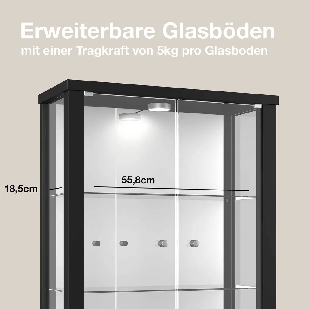 K-Möbel Vitrine Suspendue Noire 80x60cm avec Miroir et Éclairage LED - 15