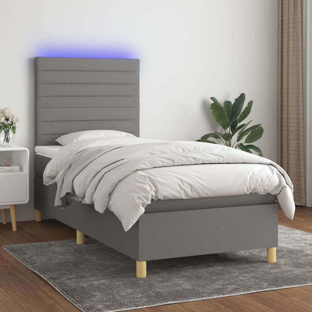 The Living Store Boxspringbett mit Matratze & LED Dunkelgrau 100x200 cm Stoff