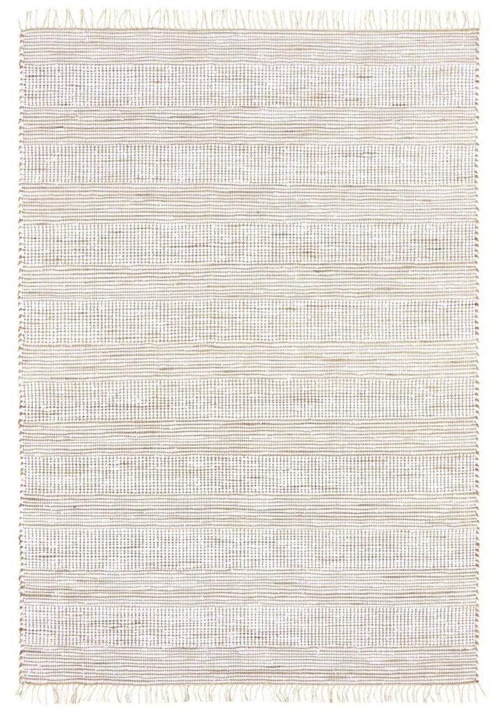 Teppich weiße Jute mit Fransen Streifenmuster 60x110 Produktbild 