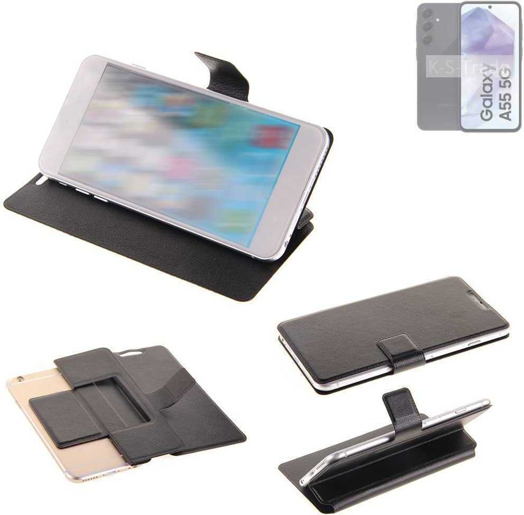 K-S-Trade Schutzhülle kompatibel mit Samsung Galaxy A55 5G Schutzhülle Flip Cover Klapphülle Wallet Case Slim Handyhülle bookstyle schwarz