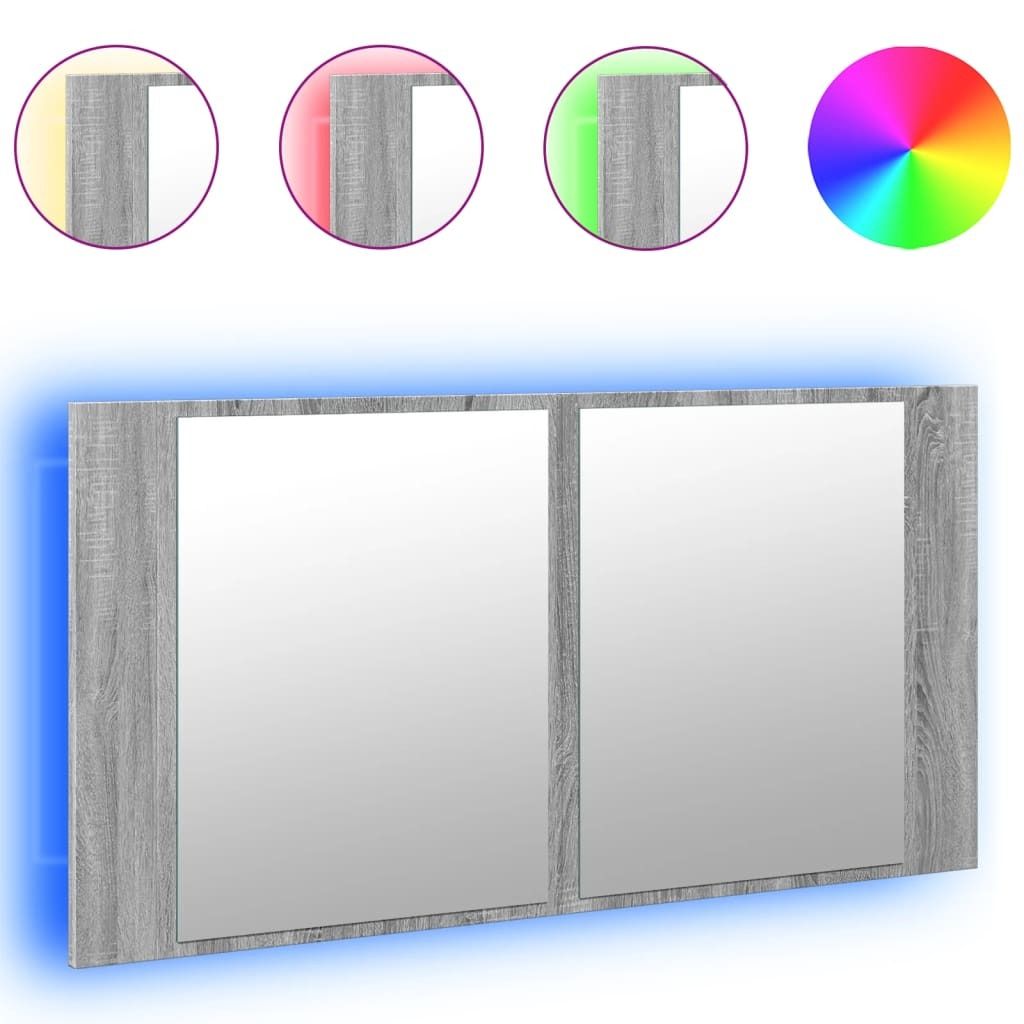 vidaXL LED-Spiegelschrank Grau Sonoma 90x12x45 cm Acryl