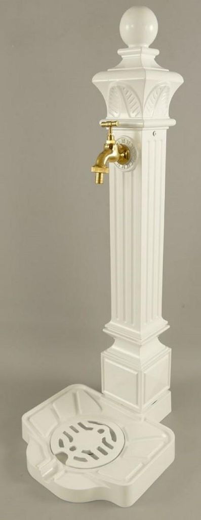 Casa Padrino Jugendstil Wassersäule Weiß / Gold 33 x 29 x H. 83 cm - Nostalgische Aluminium Wasserzapfsäule mit Messing Wasserhahn - Barock & Ju...