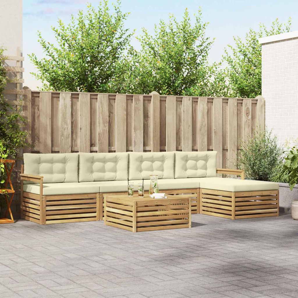 Möbel Outdoor-Sofagarnitur mit Kissen 7 pcs Weiß und Creme PolyesterGartensofas - Gartensofas c4045