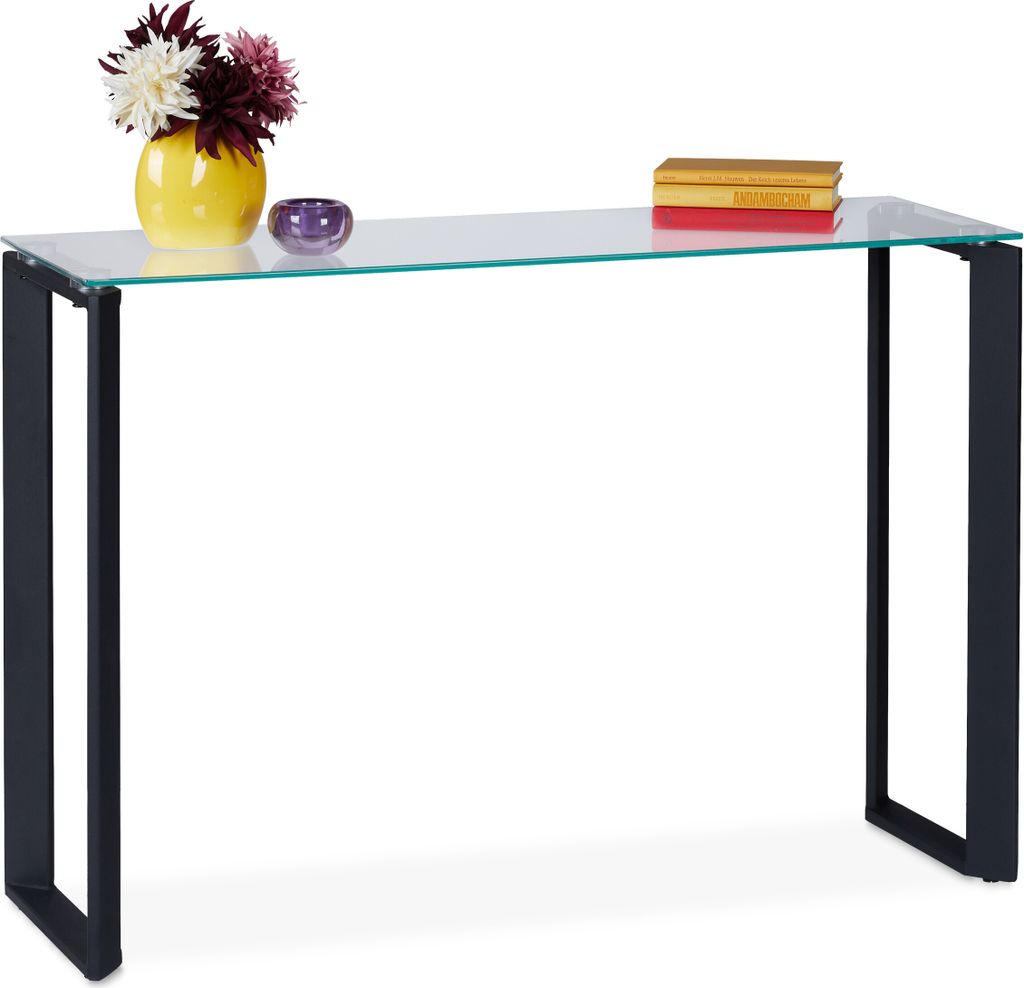 relaxdays Konsolentisch mit Glasplatte