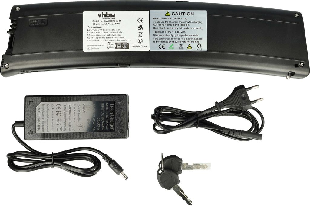 vhbw Akku kompatibel mit Fischer Faltrad FR18 E-Bike (8,7 Ah, 36 V, Li-Ion, inkl. Ladegerät) + Ladegerät - Schwarz