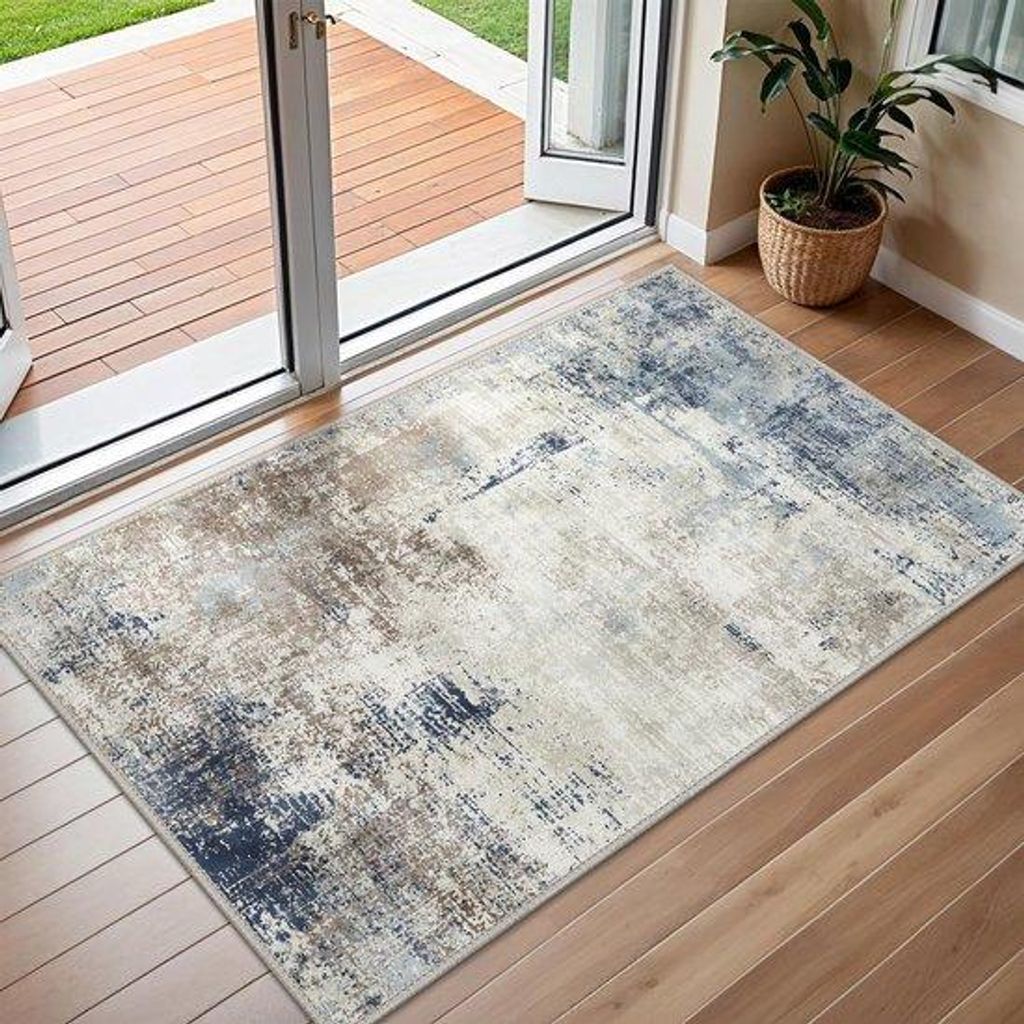 Antislip-Tapijt, blauw, 60x90cm, wasbaar, abstract design