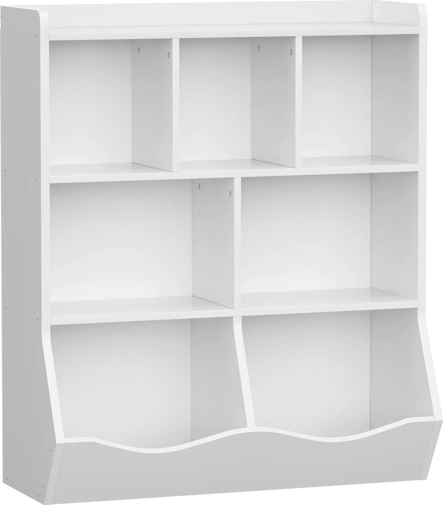 Kinder-Bücherregal mit Fächern - 3-stöckiges Regal - Holz - 6–9 Fächer - Für Bücher & Spielzeug - Montage erforderlich - Hellgrau