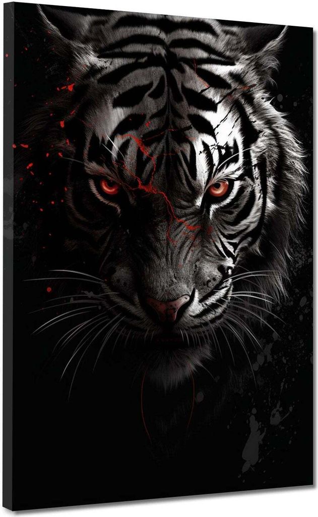 Tiger abstrakt mit roten Augen Leinwandbild Wandbild Kunstdruck XL Wanddeko: 75x100x4cm