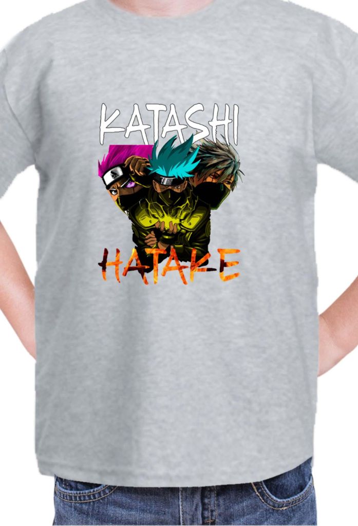 Kinder T-Shirt Naruto Kakashi Hatake 09, 9-11 Jahr - 140 / Grau
