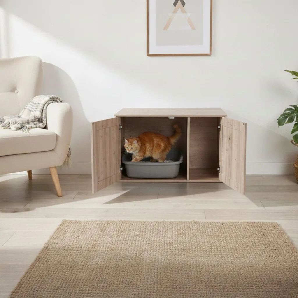 Cache litière pour chat anti odeurs et projections de grains - H50