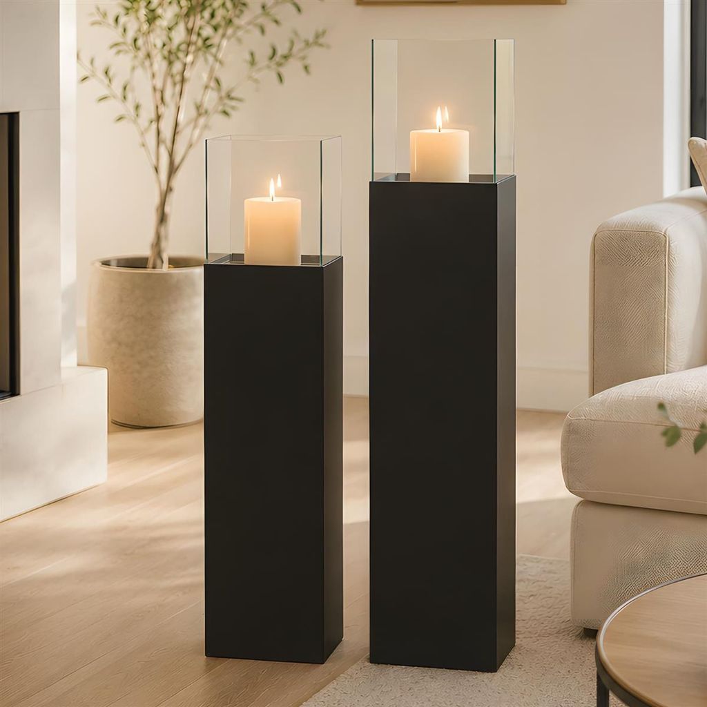 2x Windlichtsäule "Black" aus Metall schwarz & Glas, 75 + Produktbild 