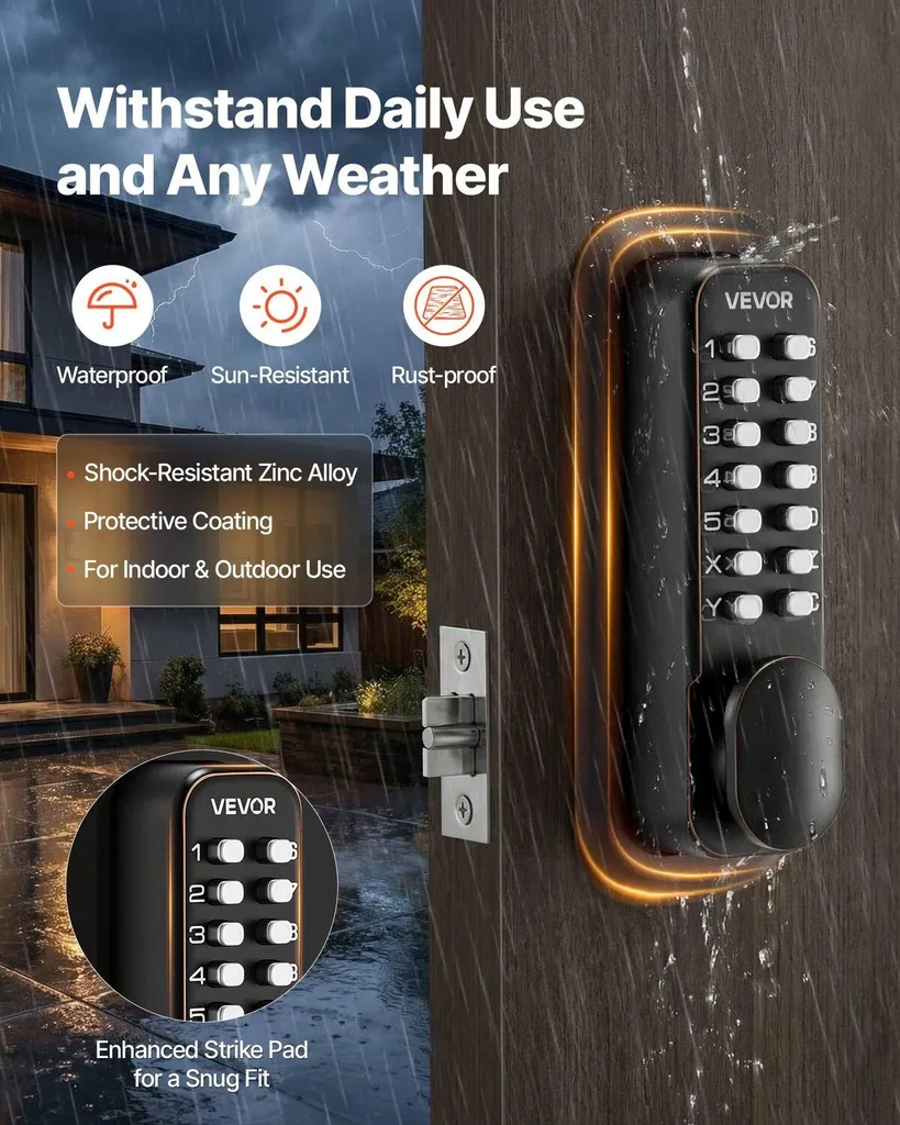 Serrure à Code pour Portail Extérieur sans Électricité Bronze Huilé 2.0