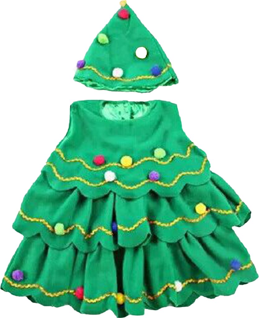 Kinder Weihnachtsbaum Kostüm Set Festliches Mädchen Leicht zu reinigen Xmas Hut Kleid für Auftritt Cosplay Geschenke 90cm Grün