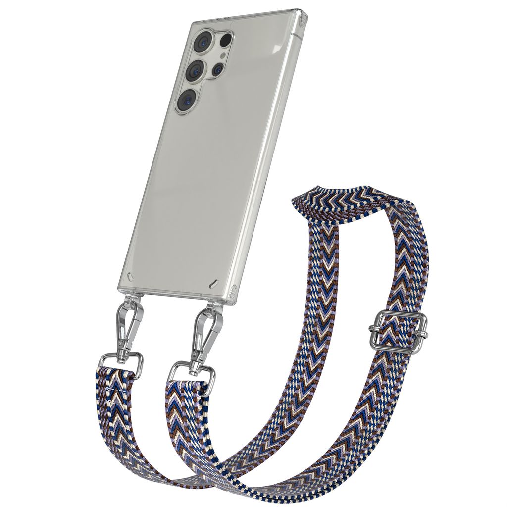 EAZY CASE Handykette - Verstellbarer Trageriemen kompatibel mit Samsung Galaxy S24 Ultra, Handykordel mit transparenter Silikon-Hülle, Band in Blau