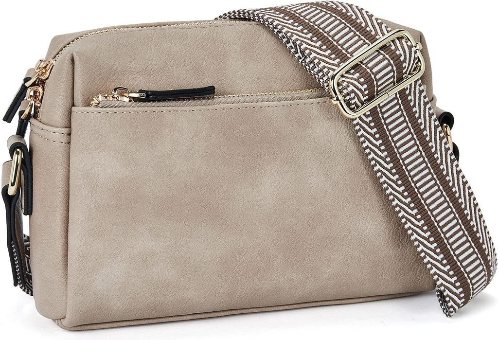 OKWISH Umhängetasche Damen Kleine, Crossbody Bag Damen Leder mit Breitem Gurt Moderne Kleine Umhängetasche mit Kartenschlitz Abnehmbar Schultergu...