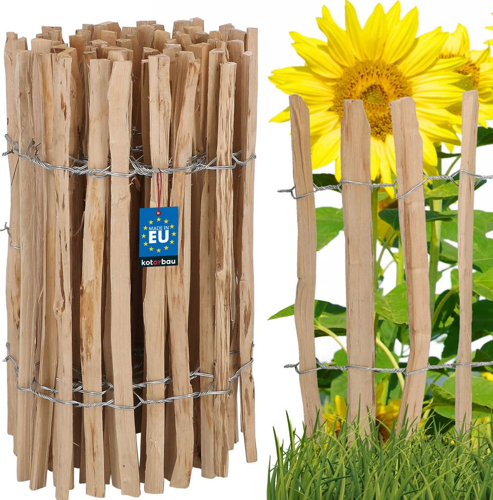 KOTARBAU Staketenzaun Rollzaun 5m aus Haselnusslatten für Pflanzen und Rasen 60 cm Kastanienzaun aus Haselnuss Holzzaun Gartenzaun Staketenabsta...