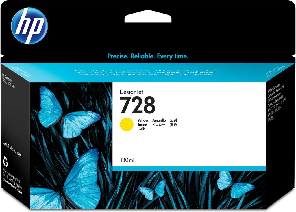 HP Žltá atramentová kazeta 728 DesignJet, 130 ml, Tlačiareň Obrázok produktu 