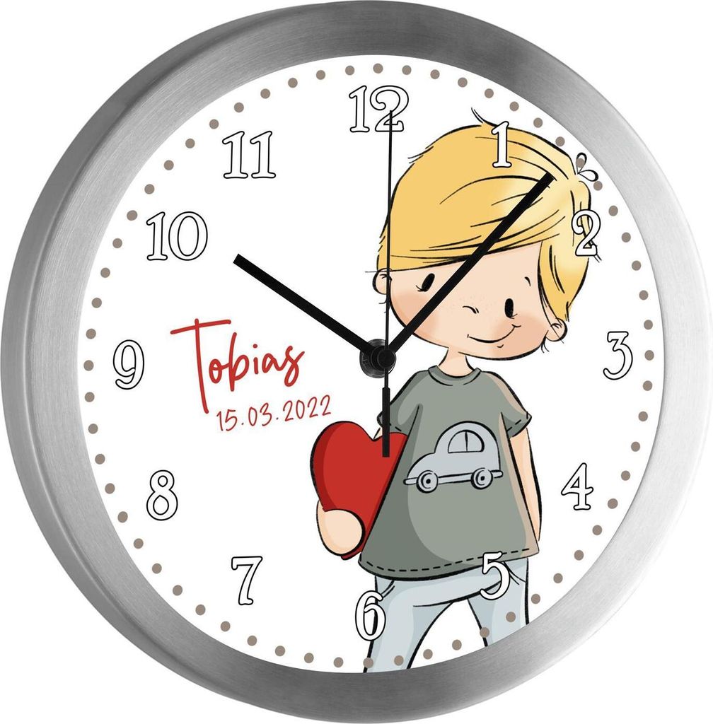 Kinderzimmer Funkwanduhr, Funkuhr Wanduhr Kinder, Junge Sandro 25 cm