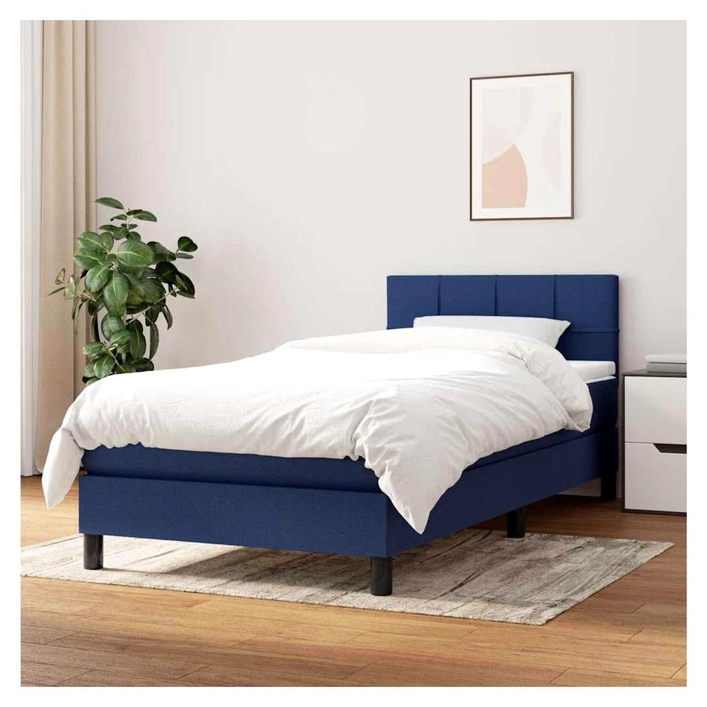Lattenrost mit Matratze, blau, 90 x 200 cm, Stoff, Plattformbett mit Lattenhalter, einfache Montage, für Schlafzimmer, Erwachsene