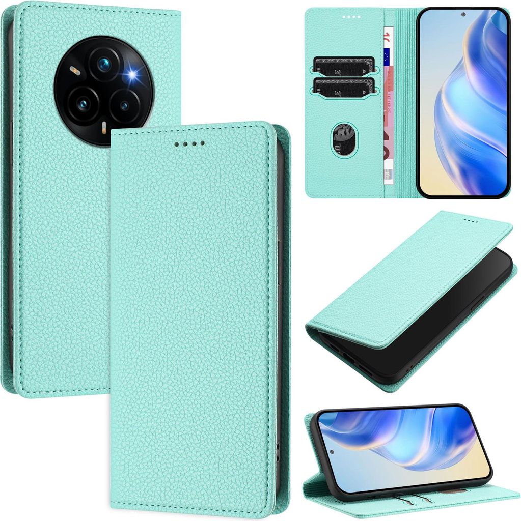 Litchi Leder Handyhülle für Realme 14 Pro+ Wallet Kartenfächer Standfunktion Hülle Türkis