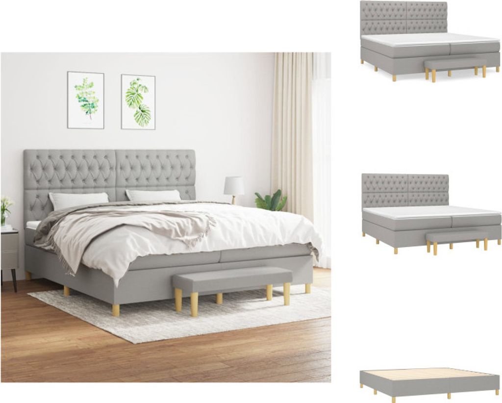 vidaXL Boxspringbett mit Matratze Hellgrau 200x200 cm Stoff - Betten & Bettgestelle