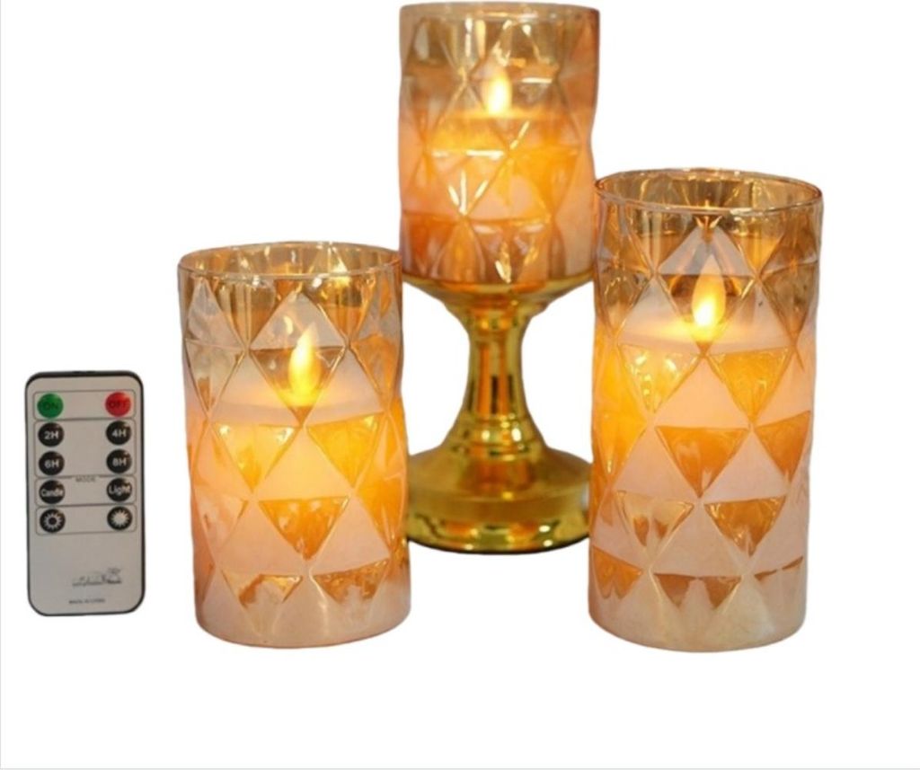 INF LED Kerzen mit Batteriebetrieb - Diamantglas, Flackernd, 3er Set
