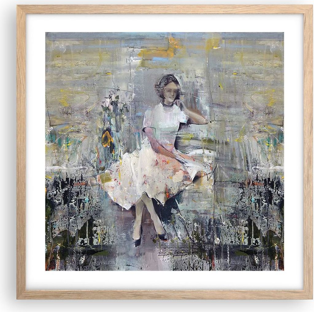 Gerahmtes Poster - Rahmen in heller Eiche - Zeitgenössisch Malerei Frau - 50x50 cm - Wand Bild - Wanddeko - Wandbilder - Kunstposter - Wandposter ...