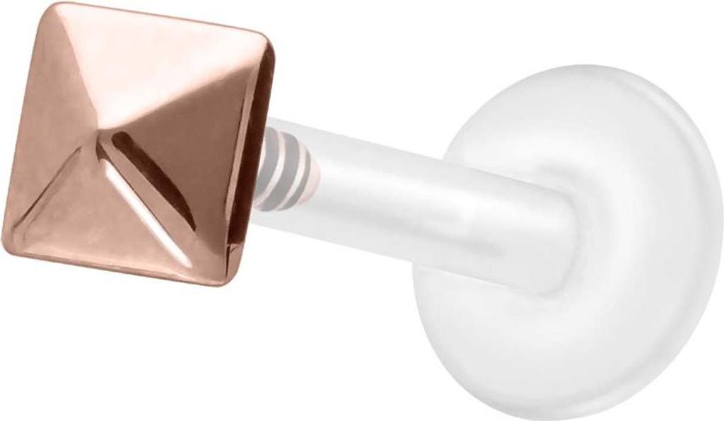 Ohrpiercing, Nasenpiercing PTFE Labret mit Innengewinde + Titan-Aufsatz PYRAMIDE RoséGold Stablänge: 8mm | Stabstärke: 1,2mm