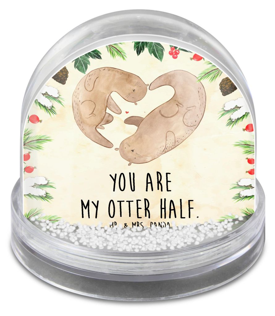 Mr. & Mrs. Panda Schneekugel Weihnachten Otter Herz - Naturpapier - Geschenk, Weihnachts, Seeotter, Liebe, kunststoff, schnee kugel, dekoartikel