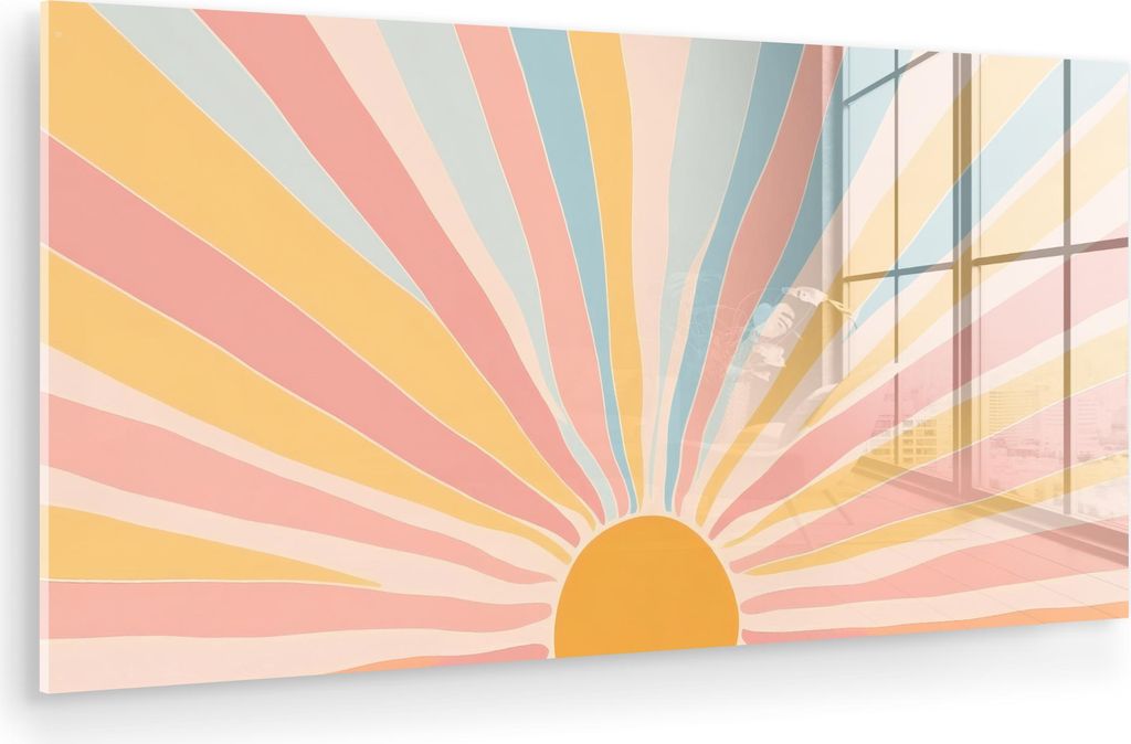 MuchoWow Glasbilder - Bilder auf Wandbild - Foto auf Glas Illustration - Sonne - Pastellfarben 40x20 cm Wanddekoration aus Glas - Acrylglasbild - A...