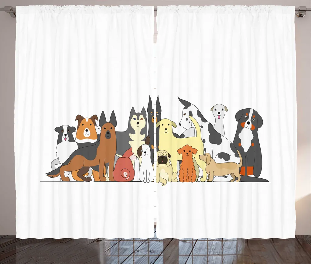 Décorez votre Salon avec ces Rideaux Chiens Husky et Terrier 280x225cm