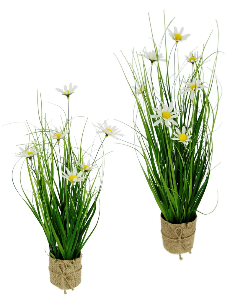 Plante artificielle sans entretien : Gazon et pâquerettes en pot