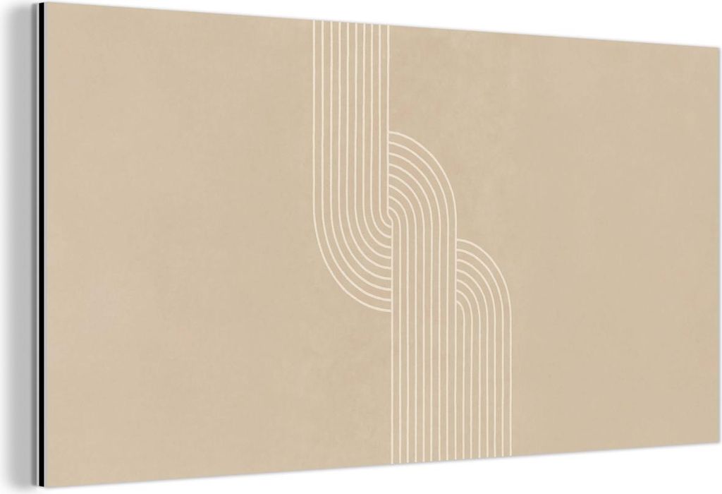 MuchoWow Wanddekoration Metall Metallbild Wandkunst 80x40 cm Parallele Linien - Leichte Textur - Beige MuchoWow Aluminium Gemälde - Wanddekoration...