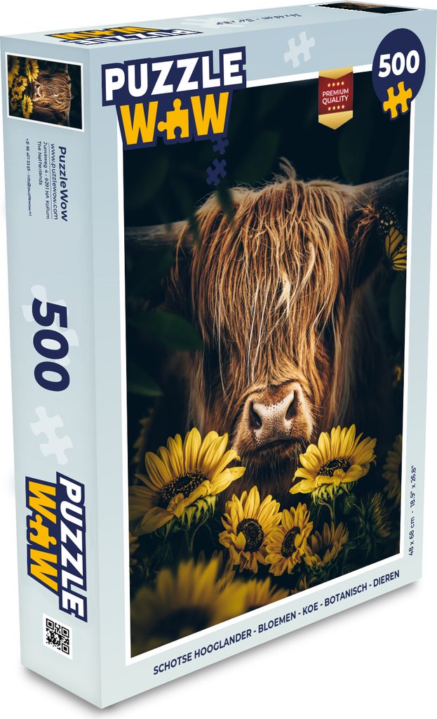 MuchoWow Puzzle 500 Teile Schottische Highlander - Blumen - Kuh - Botanisch - Tiere - Denken - Spiel - Toy